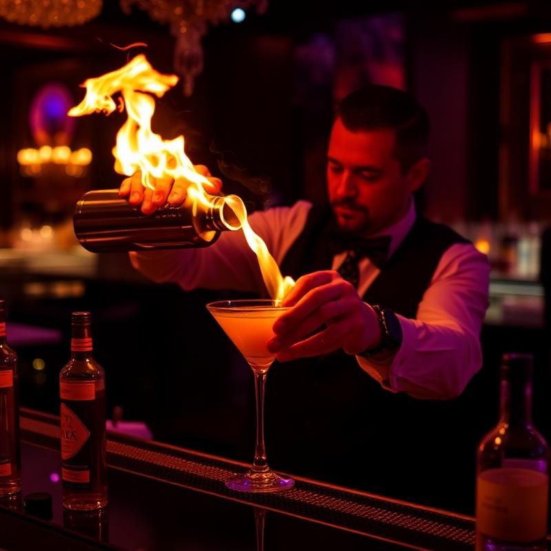 Bartender flambando coquetel